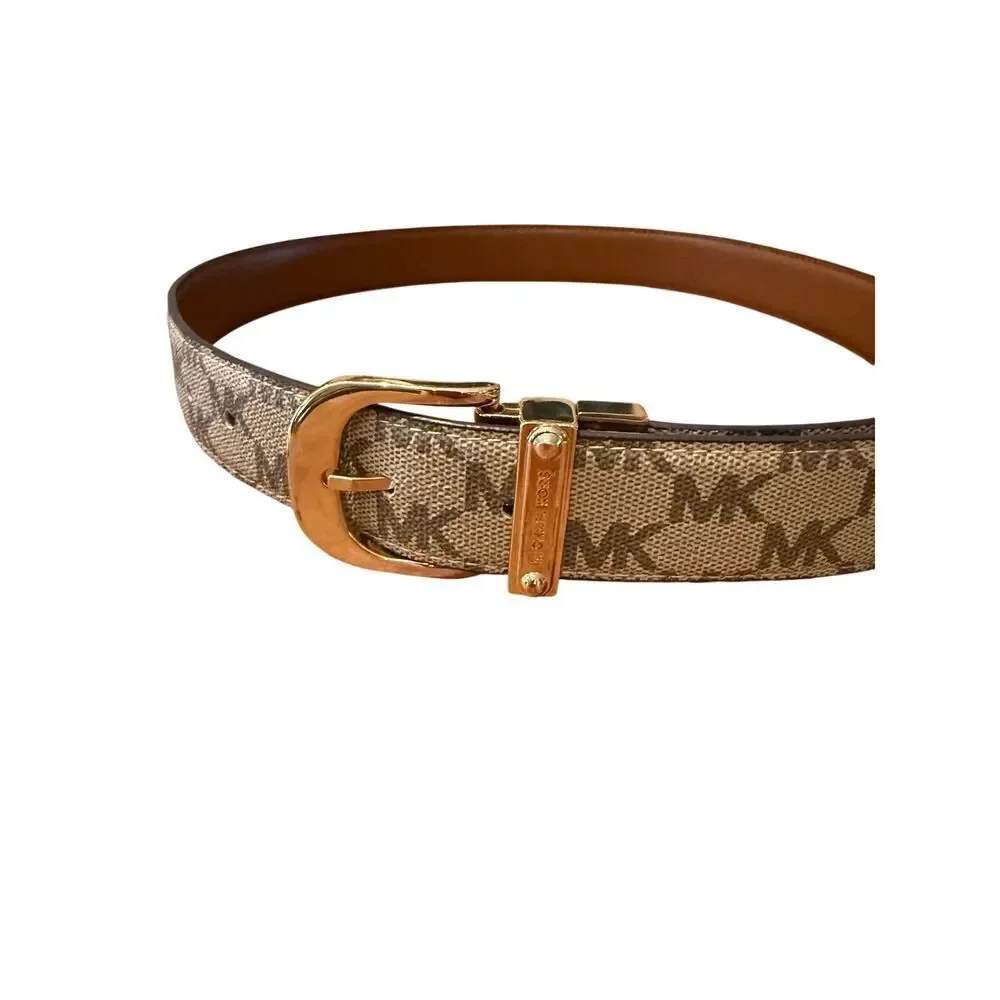 Michael Kors Signature Reversible Belt with Gold Toned Buckle